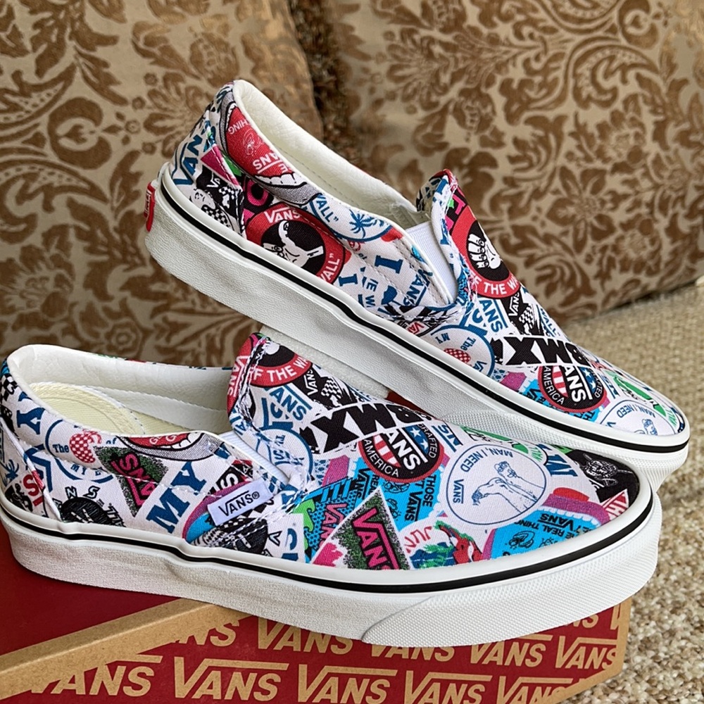 Vans Men’s Classic Slip On Vans Mash Up Stickers/Trwht sneakers - Picture 10 of 16